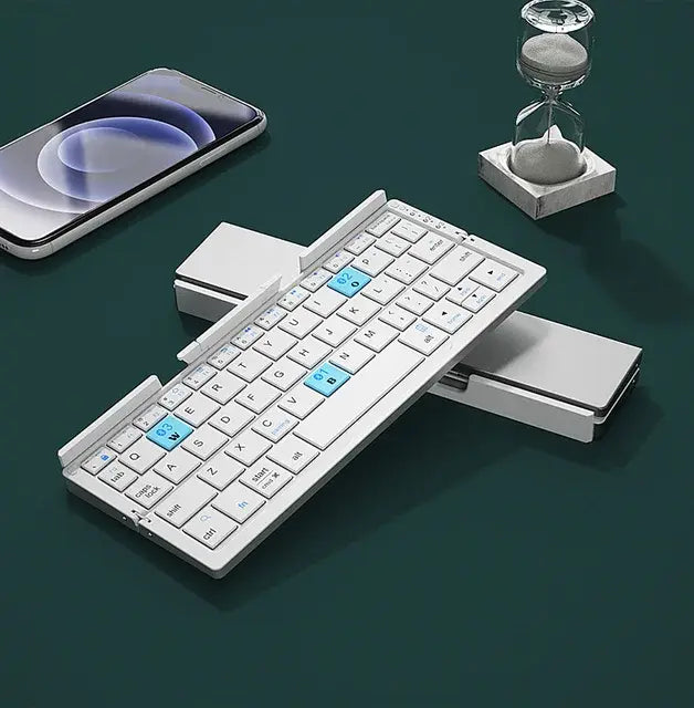 JOMAA Compact Wireless Keyboard - Portable, Foldable Design with Built-in Stand for Phones & Tablets