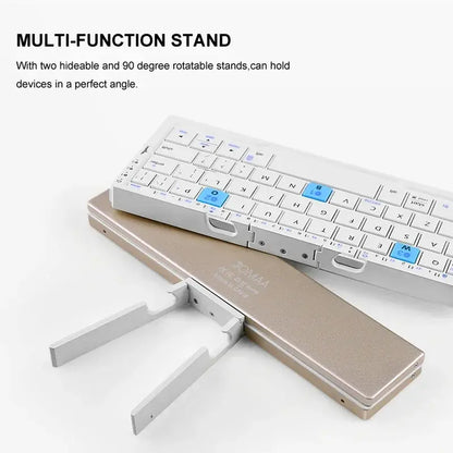 JOMAA Compact Wireless Keyboard - Portable, Foldable Design with Built-in Stand for Phones & Tablets