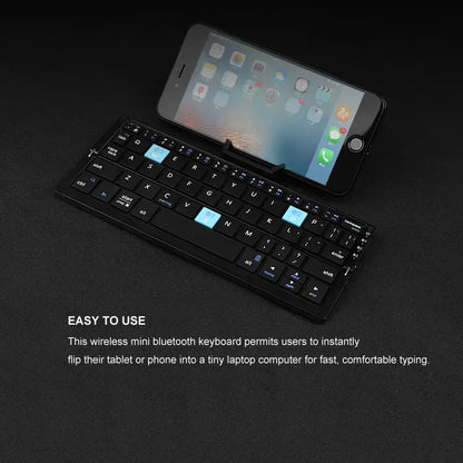 JOMAA Compact Wireless Keyboard - Portable, Foldable Design with Built-in Stand for Phones & Tablets